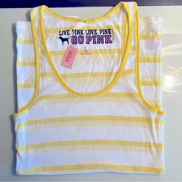 Celebrity Pink Tops - NWT Victorias Secret Y2K era yellow & white striped tank top Size L